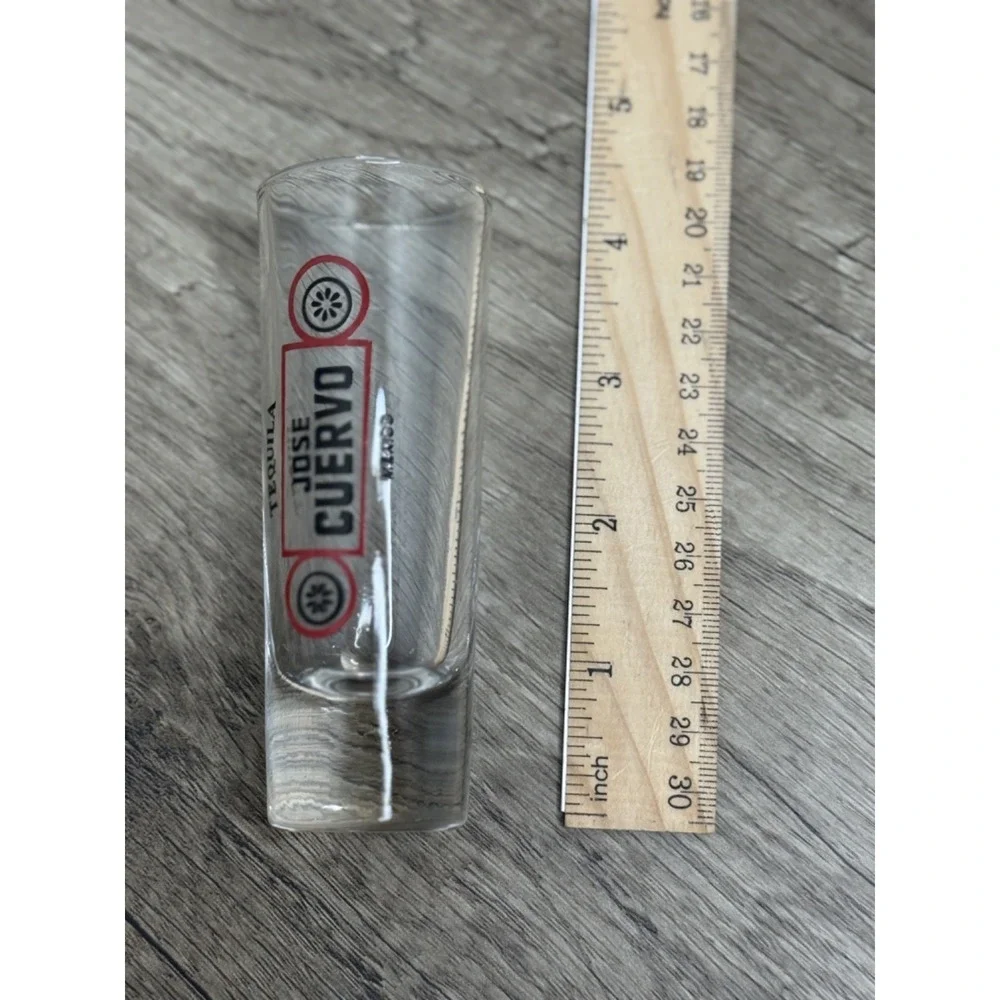 Jose Cuervo Tequila Tall Shot Glass Shooter Clear Red Black‎ Logo Mexico Barware